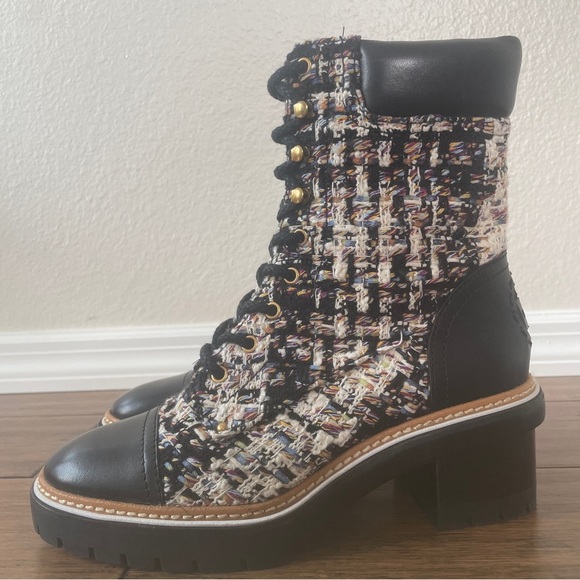 Tory Burch tweed combat boots fall boots winter boots lace up boots black bootie - Picture 15 of 16